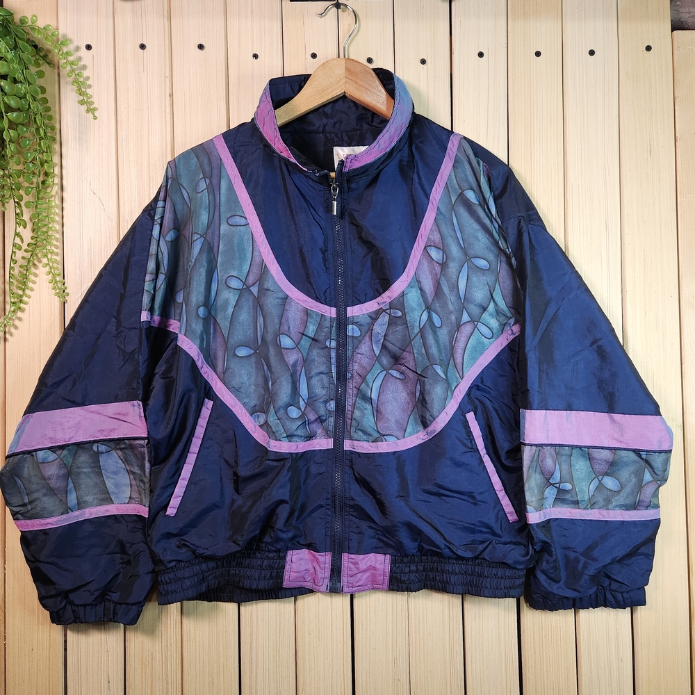Vintage Windbreaker Women's Navy and Purple Jacket